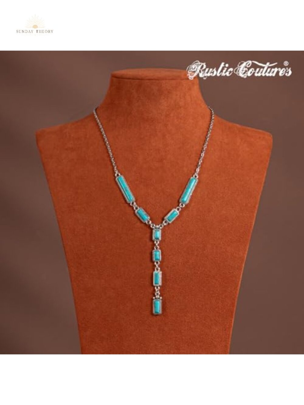 Vintage Oxidized Silver Turquoise Drop Pendant Necklace - Picture 2 of 6